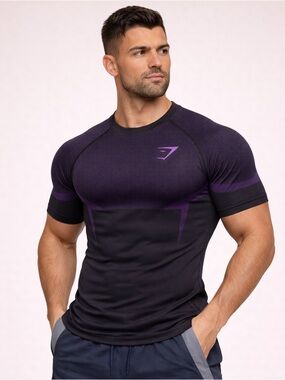 Gymshark Onyx 5.0 Seamless Shirt Black Purple Size Medium Muscle Fit NEW